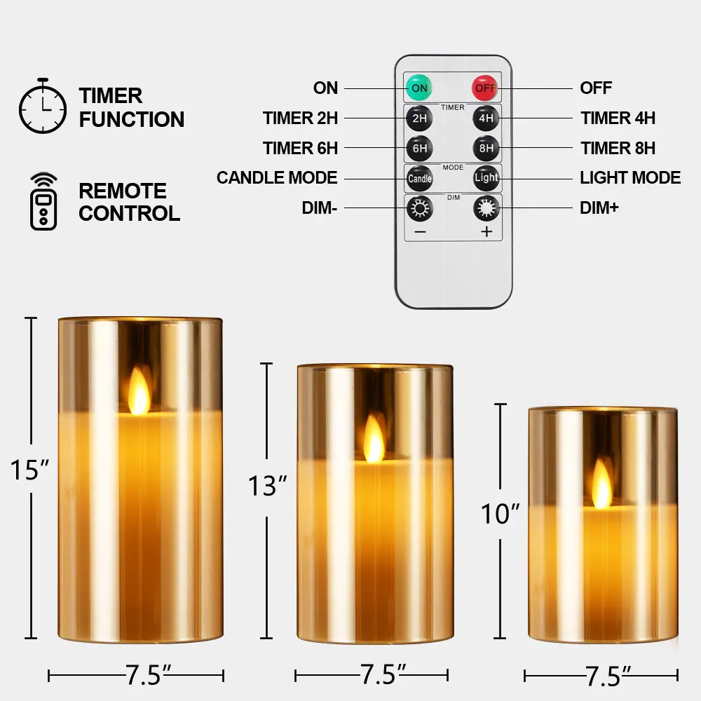 フレームなしのキャンドル,3個,LED,リモコン付き,キャンドルライト,結婚式の装飾照明