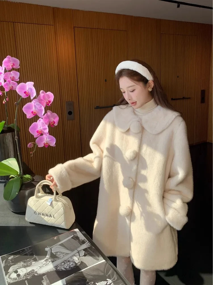 Summer Home Snowball Environmental Mink Fur Ball Fur Coat Women's Medium Long Winter Thick Fur Coat