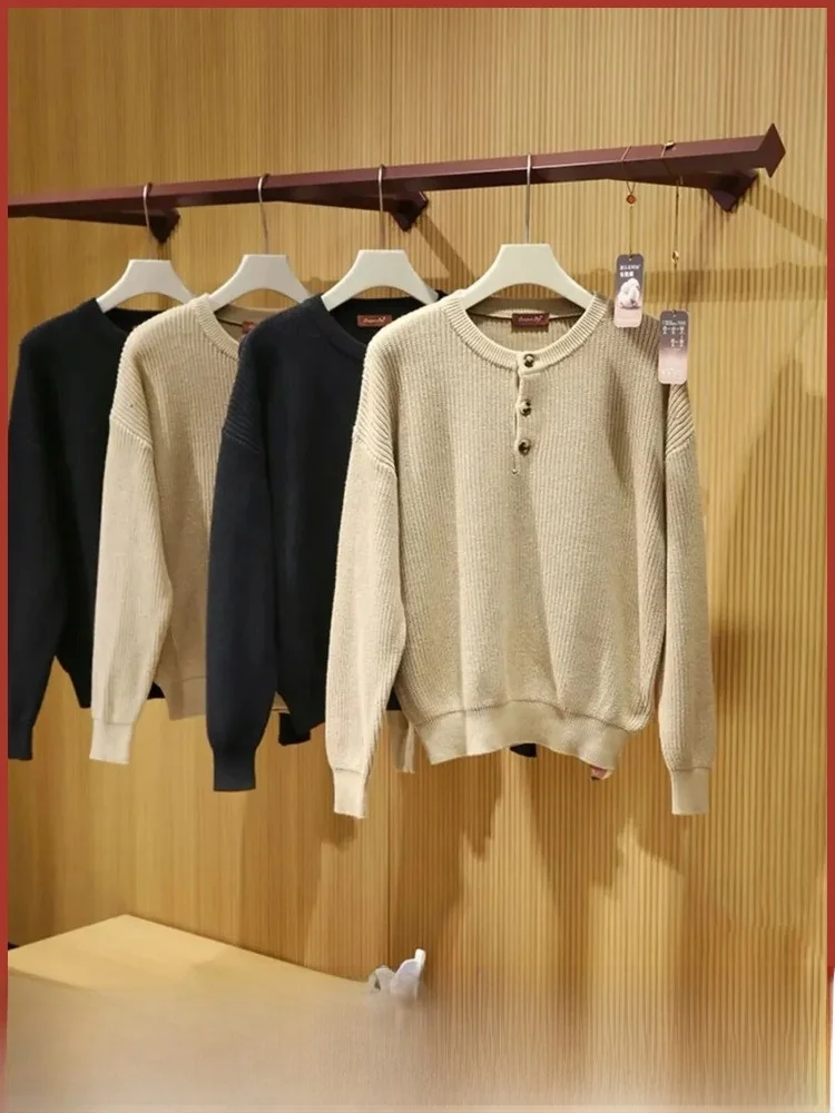 

Italian Luxury Men's Knitted Sweater round Ne Henry Collar Layering Sle Winter New Arrival Soft Cotton Loose Fit Faion ...