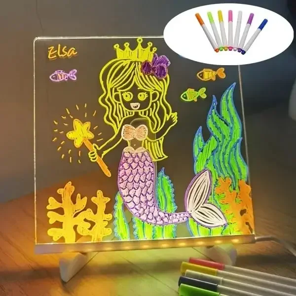 Tablero de dibujo acrílico DIY para niños, tablero de dibujo borrable, escritura iluminada, decoración navideña, tablero borrable con luz nocturna