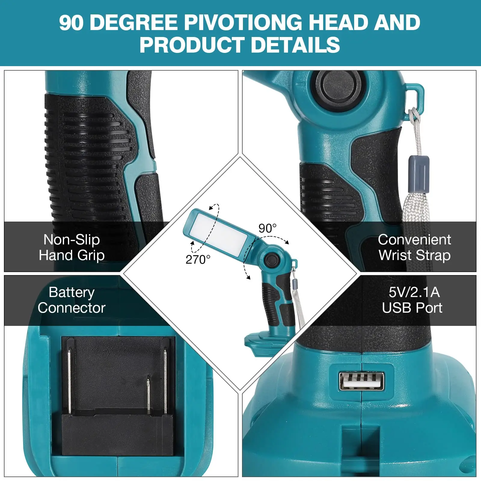 Cordless LED Flashlight Work Light Handheld Spotlight Fit Makita 18v Battery Portable Outdoor Light Camping Lantern(No Battery)