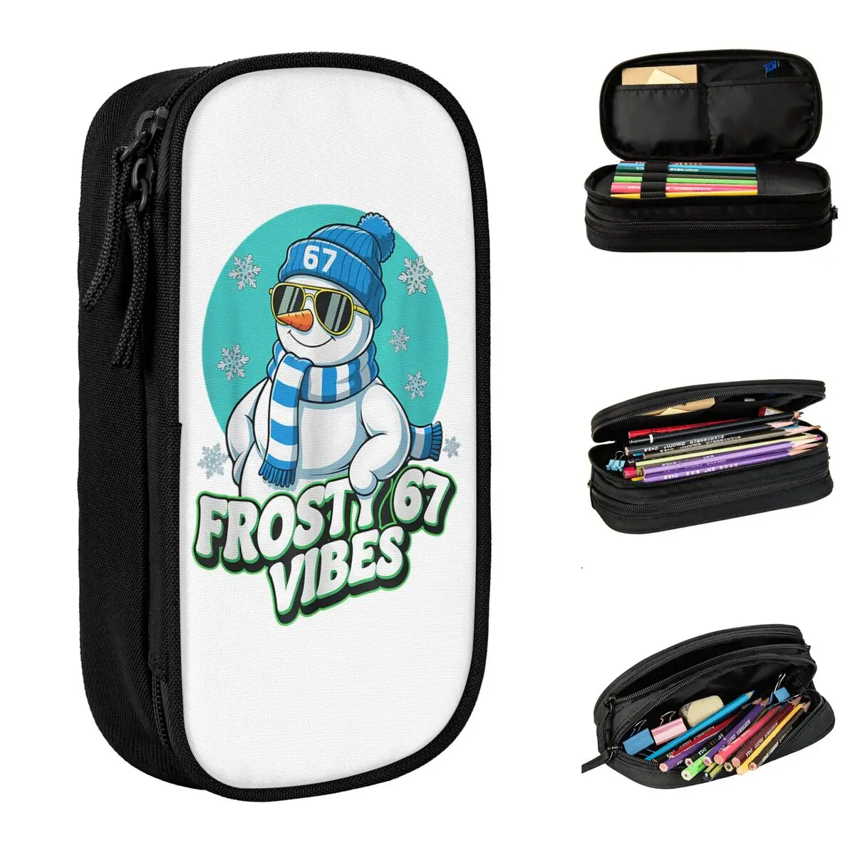 Frosty Vibes 67 Snowman Six Seven Meme Funny Winter Pencil Case Kids Cute Pencil Pouch Printed School Pencil Cases Birthday Gift