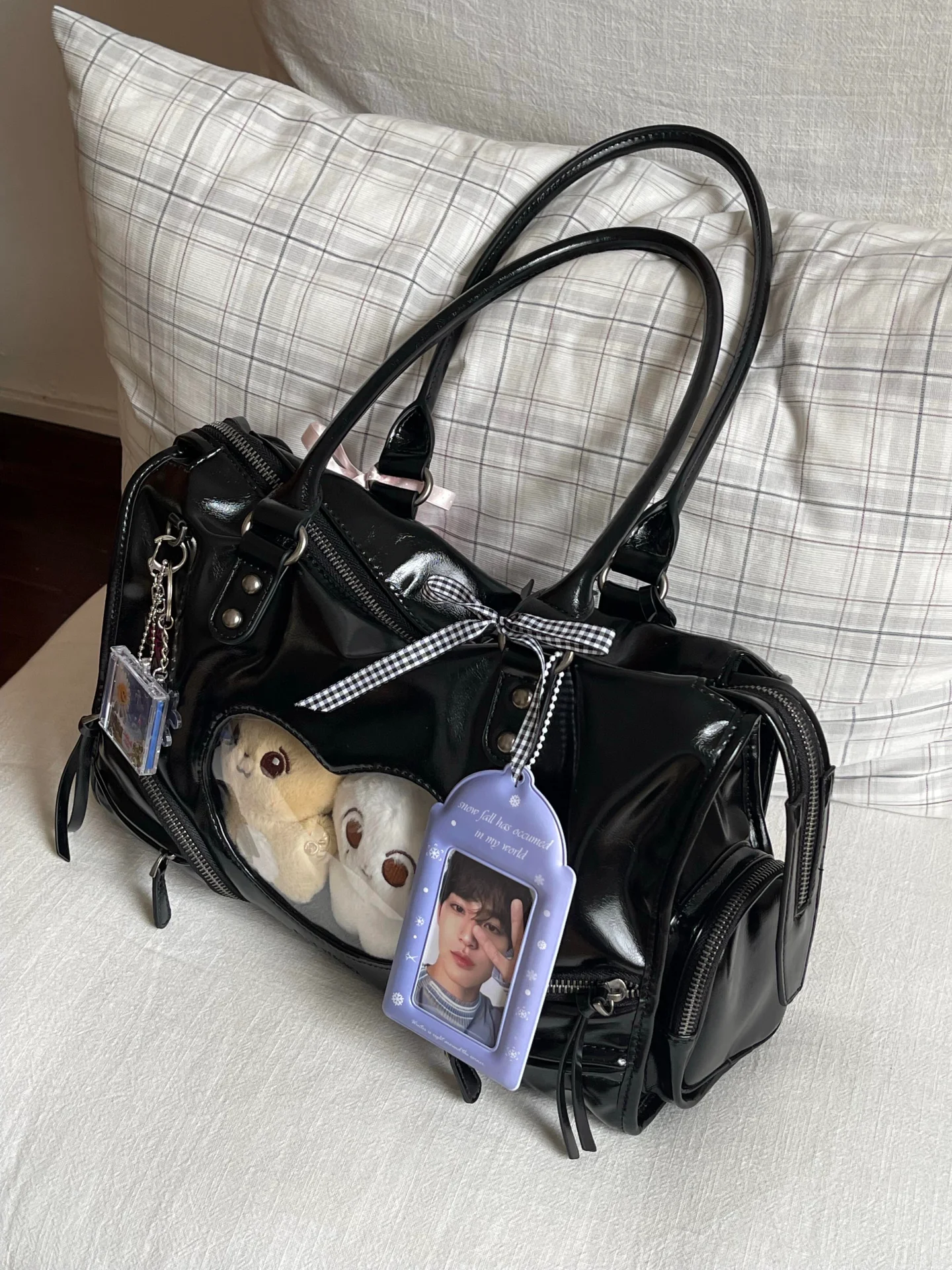 Boston Crossbody Lta Bag Glossy Clear Window Handbag Bow Ribbon Decor Large Capacity Women Casual Travel Shoulder Purse