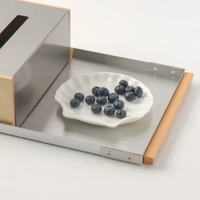 Stainless Steel Tissue Box with Marine Plywood Magnetic Holder Square Corner Design Tray Color Matching