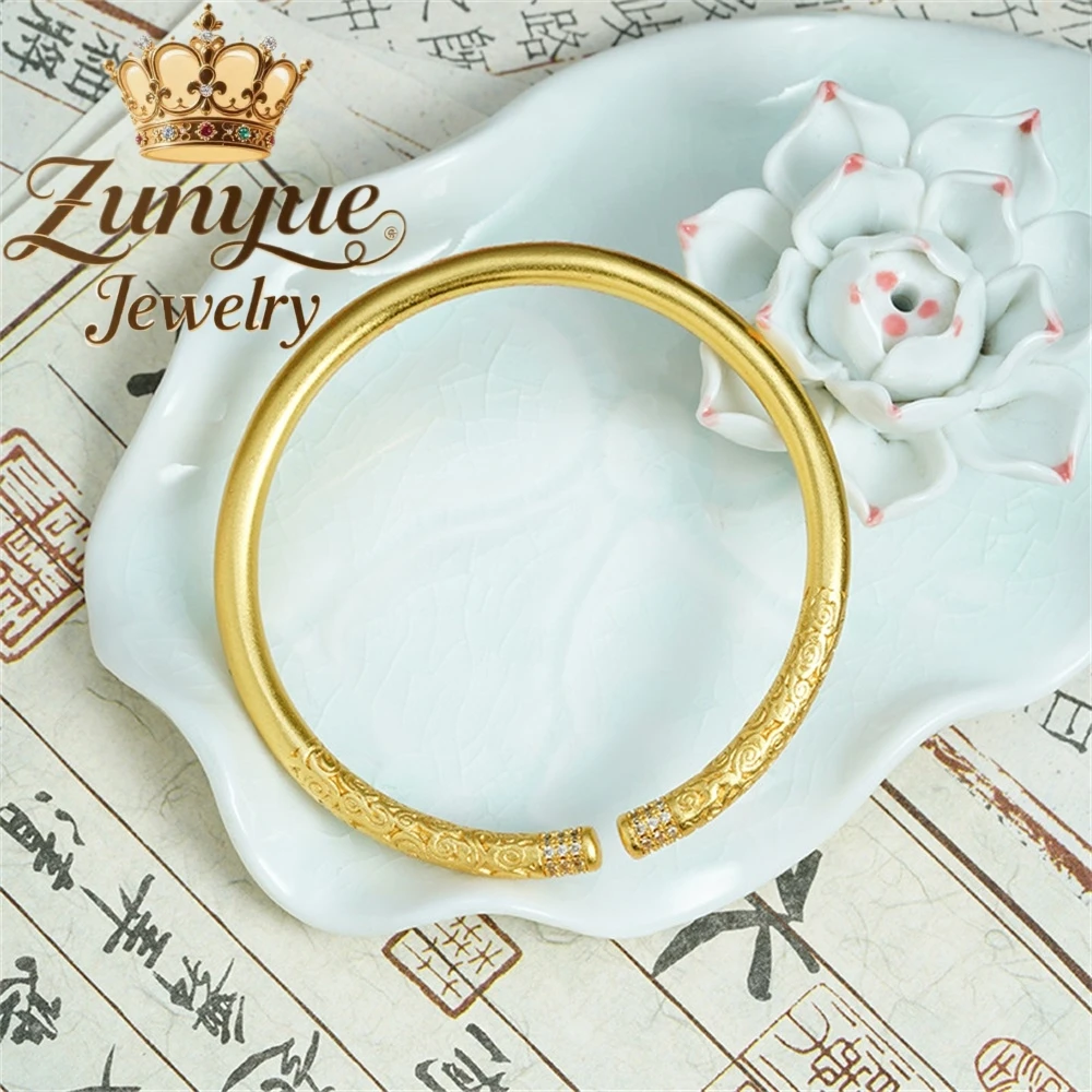 

Sand Gold Bracelet, Auspicious Cloud Pattern Golden Hoop Rod Bracelet Luxury Quality Fine Jewelry Exquisite Charms Popular Gift