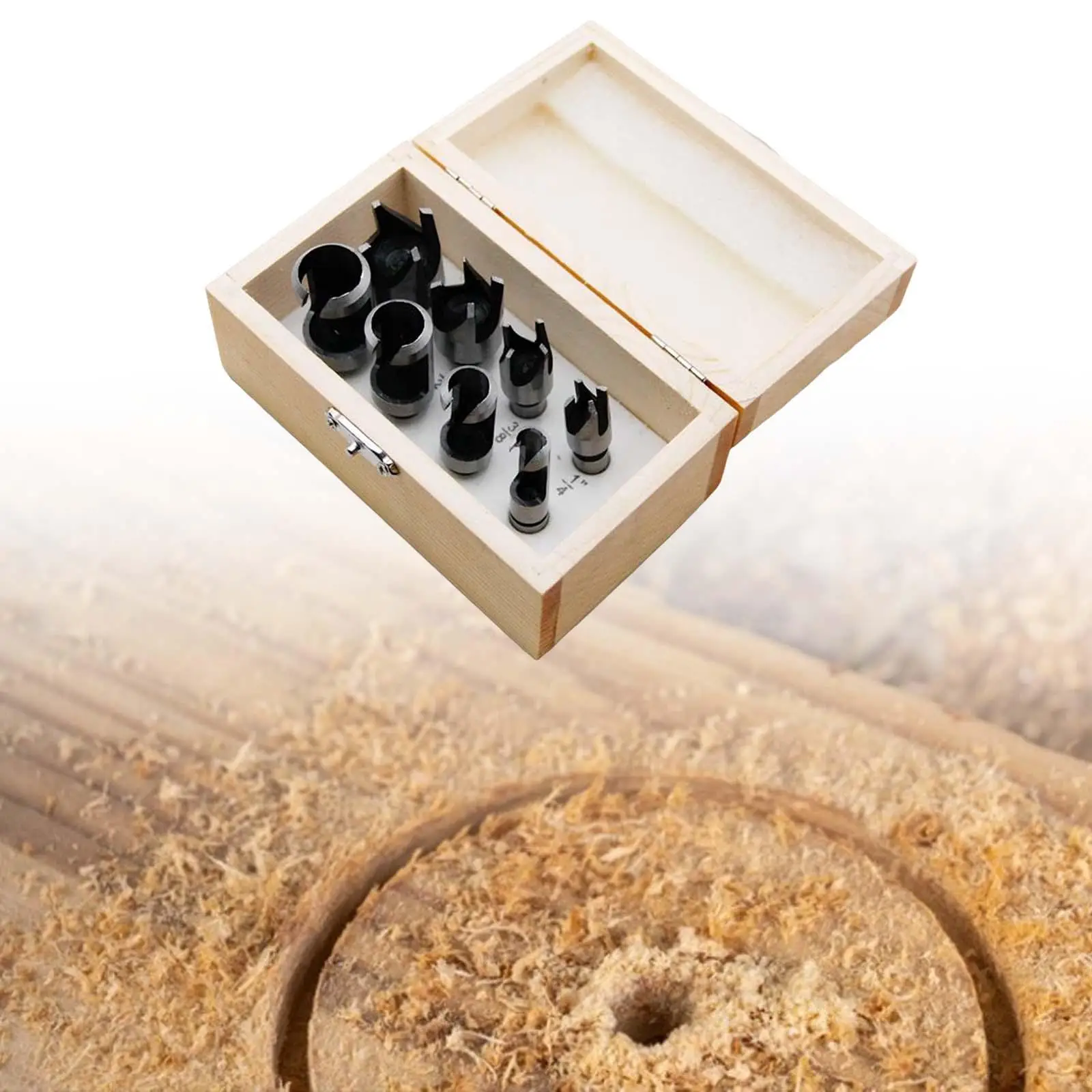 8 Pieces High Carbon Plug Hole Cutter Set Counterbored Holes Set Woodworking Cutting Tool 5/8" 1/2" 3/8" 1/4"