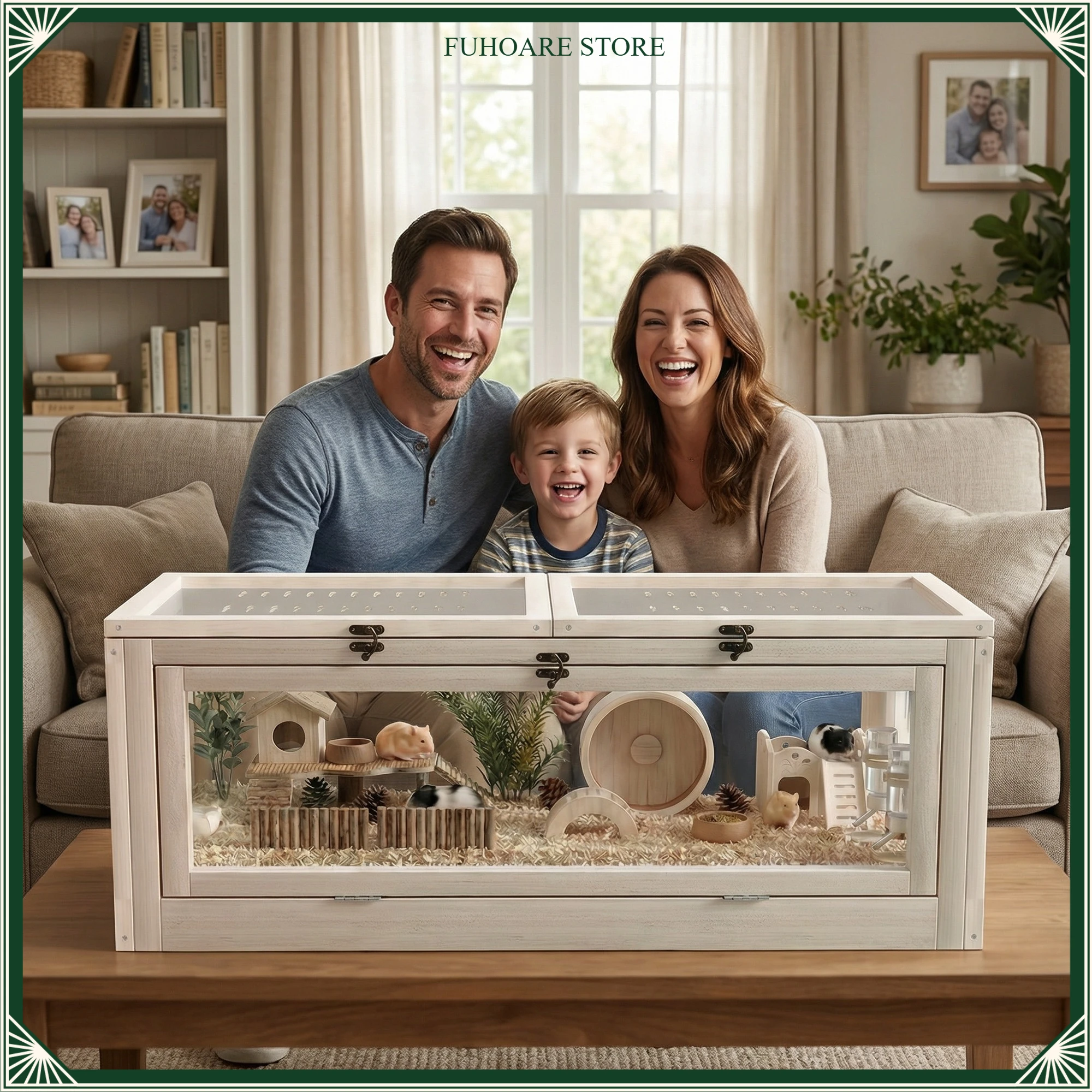 

Деревянная клетка для хомяков с открывающейся верхней частью и прозрачным окном, 31.5x15.75x15.75 дюймов, клетка для морских свинок, клетка для мелких животных с небольшой зоной отдыха