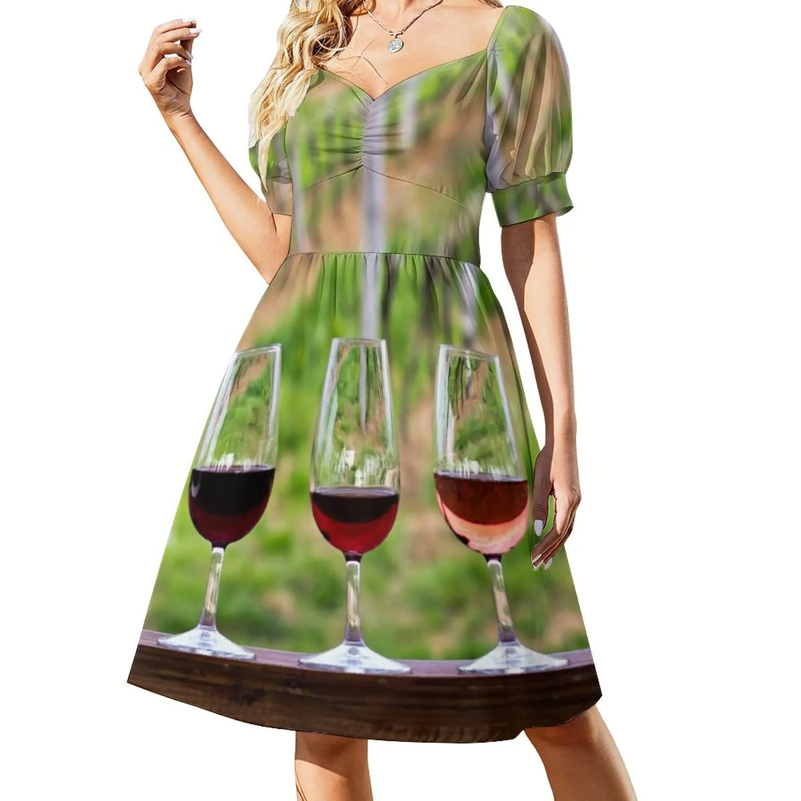 Wine glasses - wine tasting in the vineyard Short-Sleeved Dress dress for women summer dresses for special events