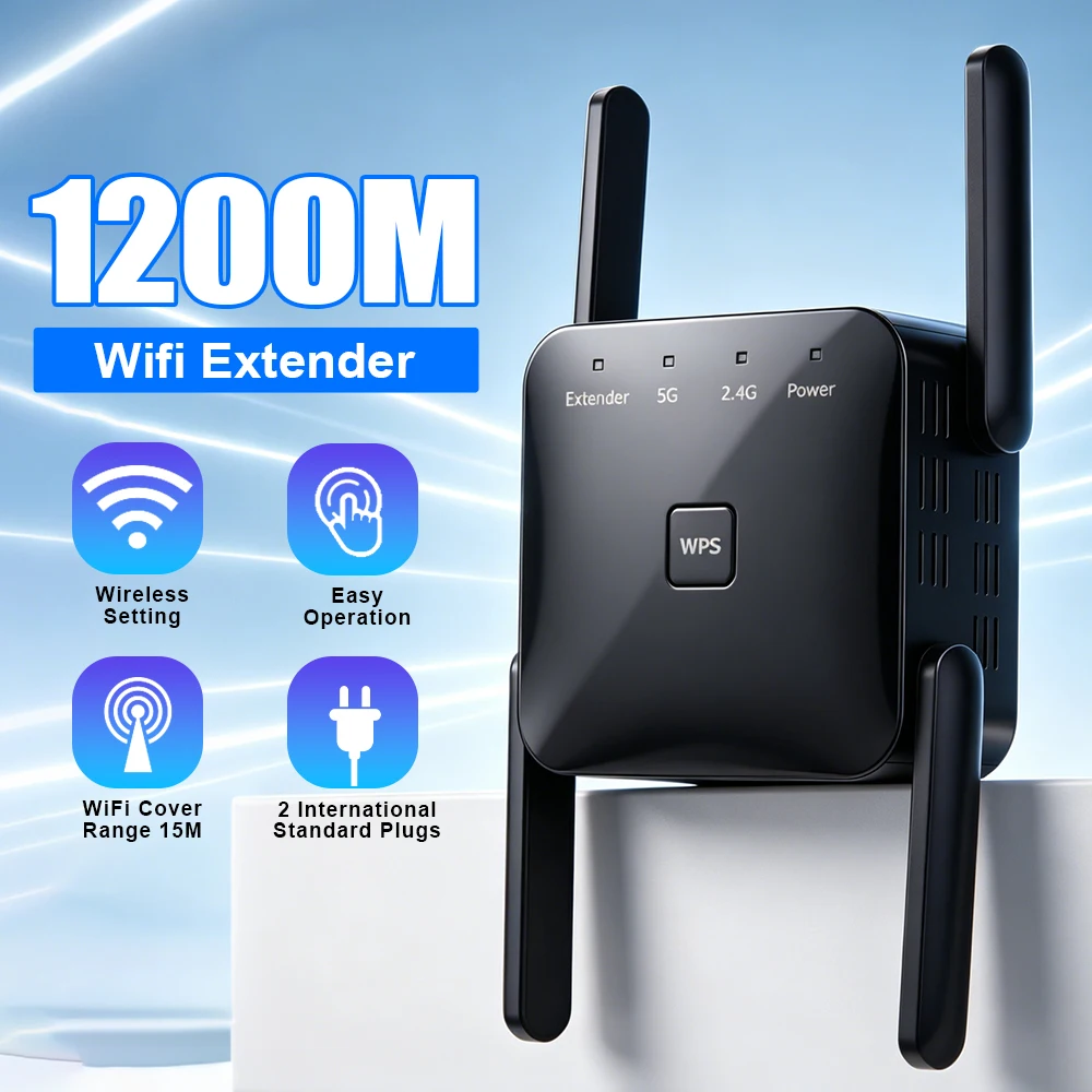 AC1200 5Ghz WiFi Repeater Router WiFi Extender Amplifier 2.4G/5GHz Wi-Fi Signal Booster Long Range Long Range Network