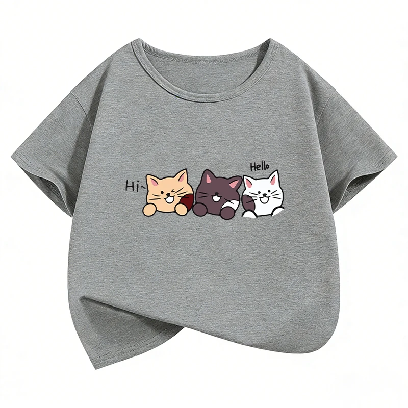 Grunge Cat T Shirts Cat Funny Manga Kids Children's T-shirt Boys Girls Casual Top Tee Summer Spring Harajuku