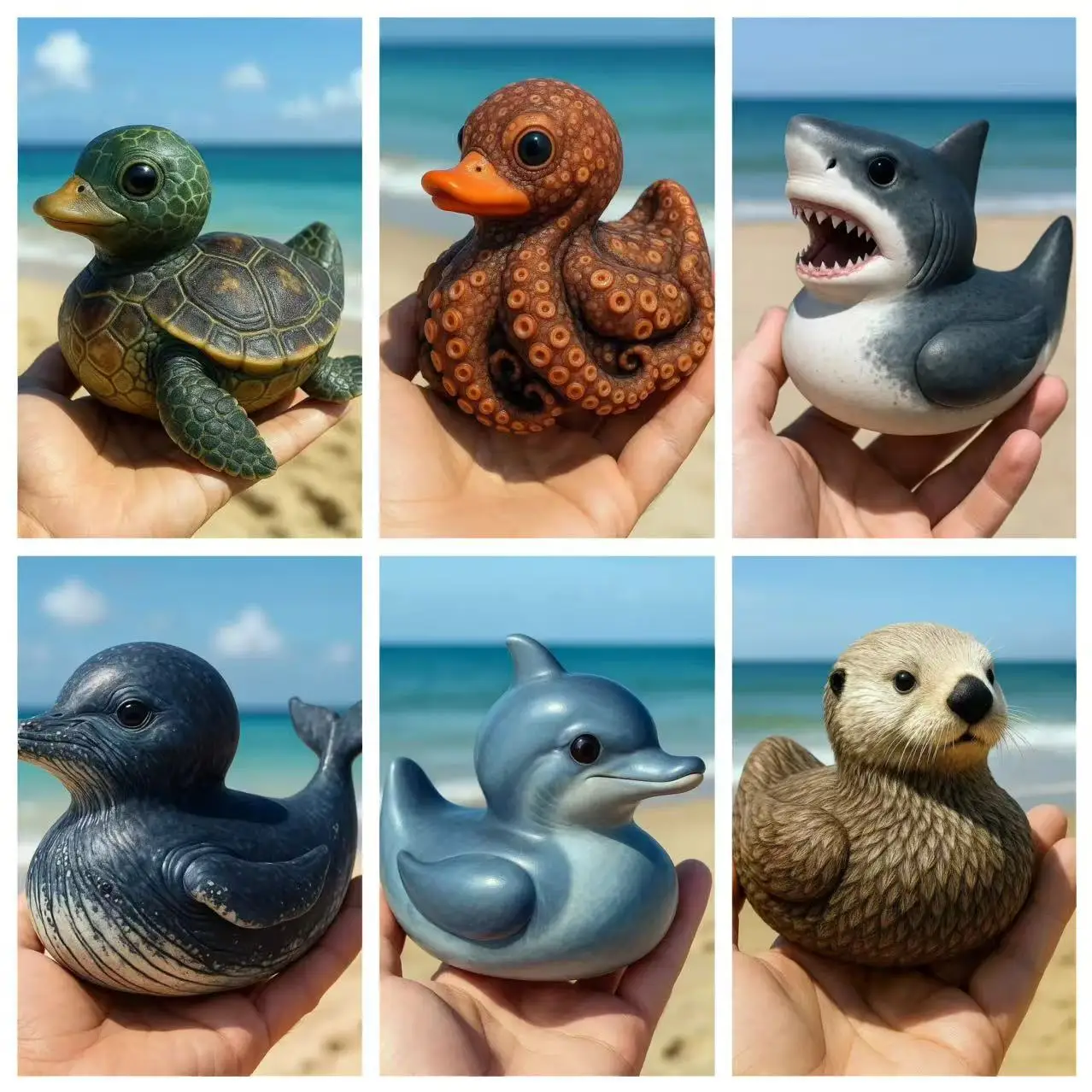 Divertida estatuilla de pato de criatura marina, estatua de sello de tiburón de tortuga de pulpo de dibujos animados de resina, decoración del hogar de estilo océano, adorno de escritorio