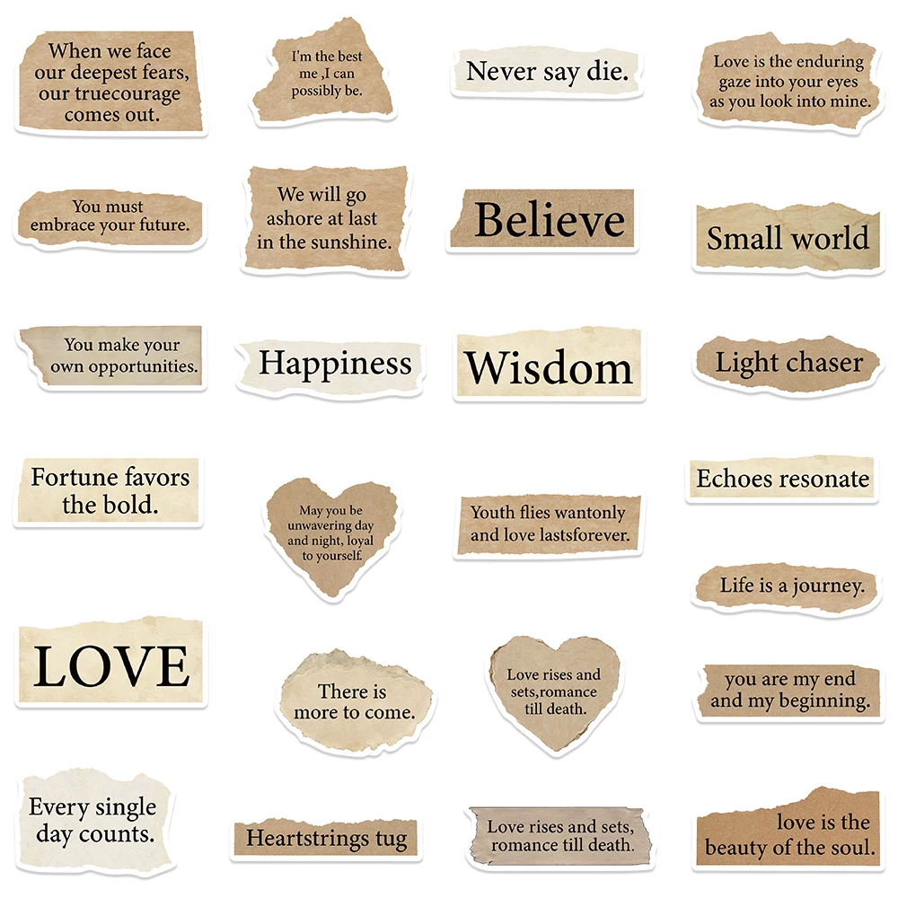 Imagem -05 - Adesivos de Papel Triturado Estéticos Frases Motivacionais Adesivo para Bagagem Laptop Guitarra Decalques de Vinil Impermeável 50 Pcs