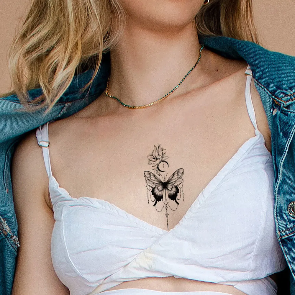 10pcs Butterfly Temporary Tattoo Stickers Snake Spider Web Moon Dragon Pattern  Fake Tattoo for Women Men Hand Wrist Body Art