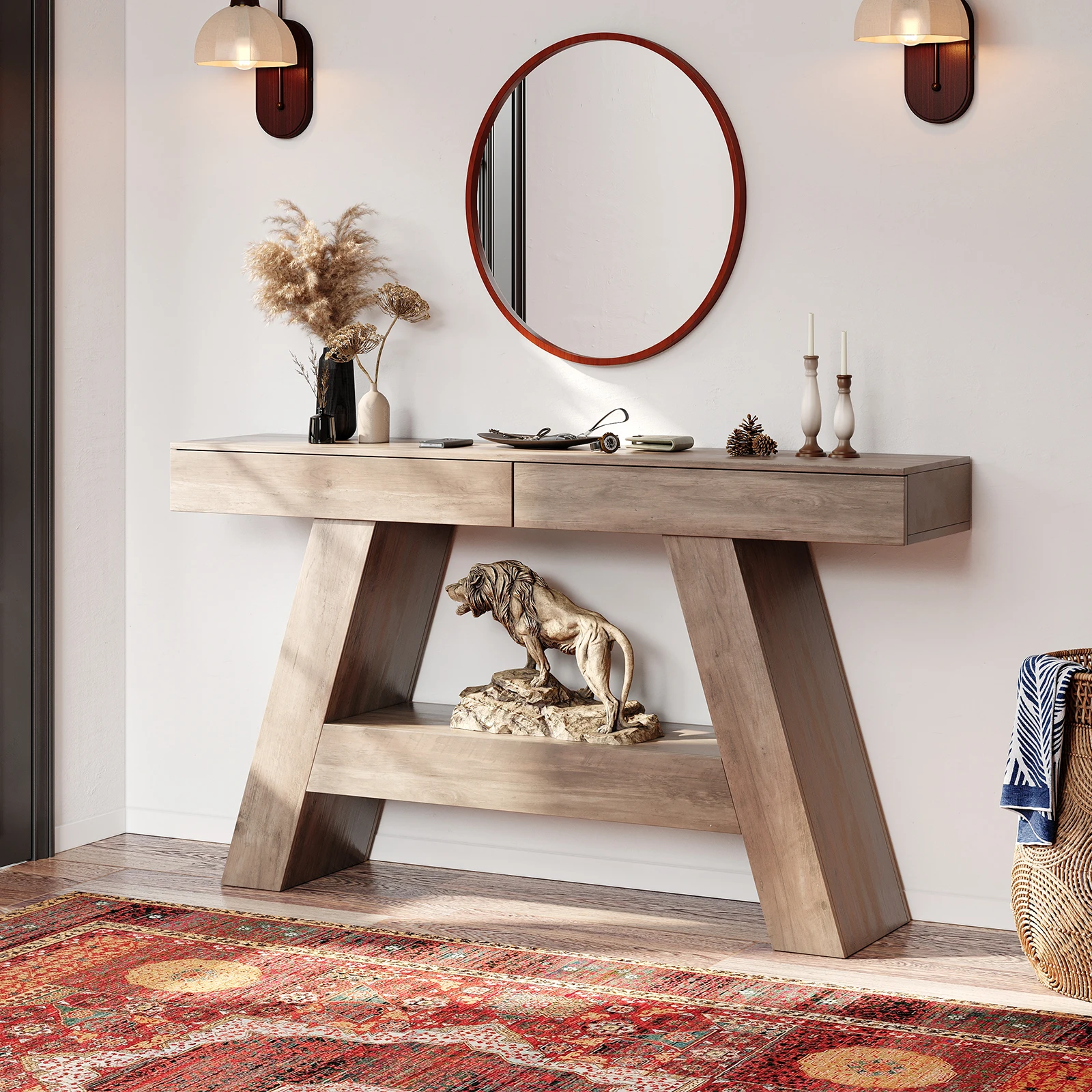 55 in Entryway Table, Narrow Hallway Console Table with Storage, A-Shaped Decor Behind The Couch, for Entry Way, Living Room