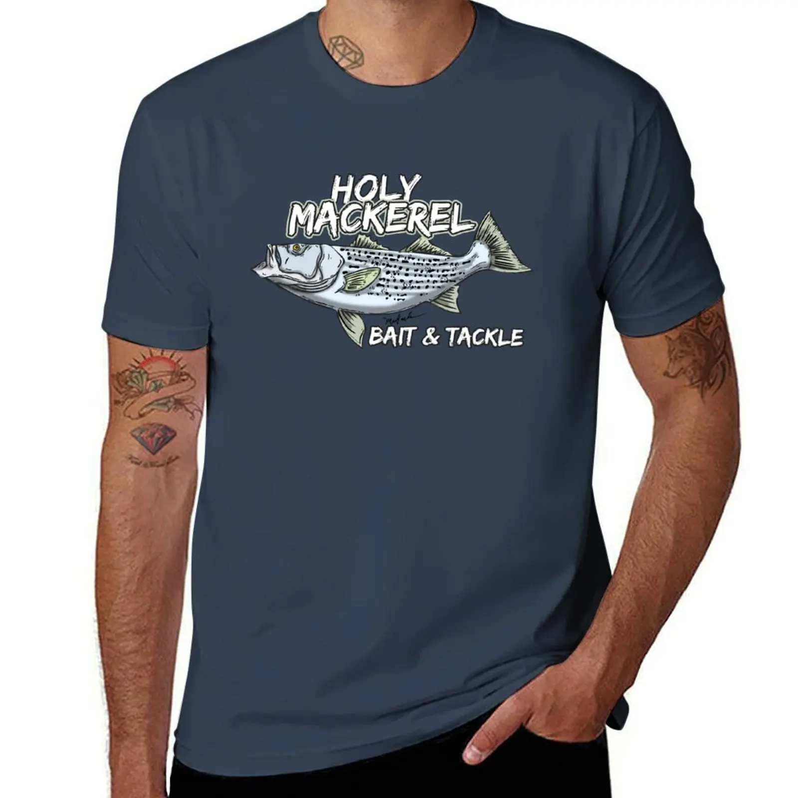 

Holy Mackerel Bait And Tackle Striped Bass T-Shirt t shirt man casual man t shirt cotton man t shirts graphic T-Shirt