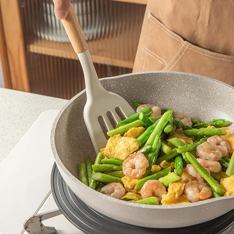 Heat Resistant Wooden Handle Spatula Soup Spoon Skimmer Home Cooking Spatula Non-Stick Cooking Set Kitchen Utensils