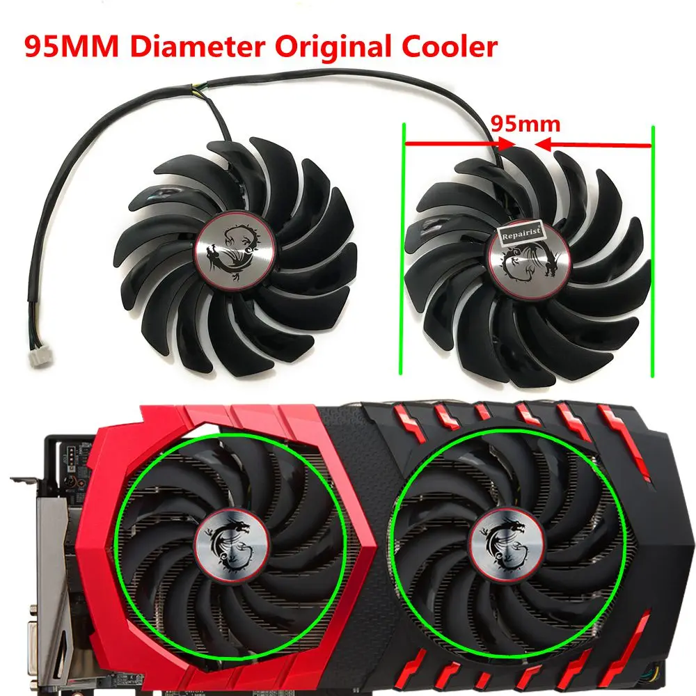 2 sztuk/zestaw, chłodnica GPU, wentylator wideo, PLD10010S12HH, dla MSI GTX 1080 1070 1060 RX 480 580 570 470 Gaming, wymień PLD10010B12HH — zdjęcie 3