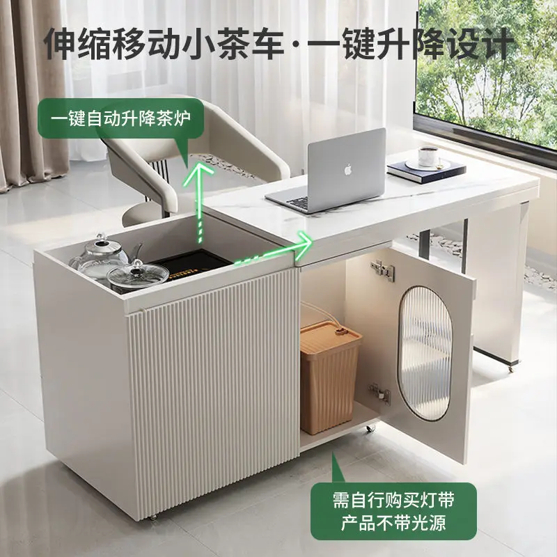 Luxo simples e leve, sentido moderno e sofisticado, chaleira embutida, mesa de chá móvel