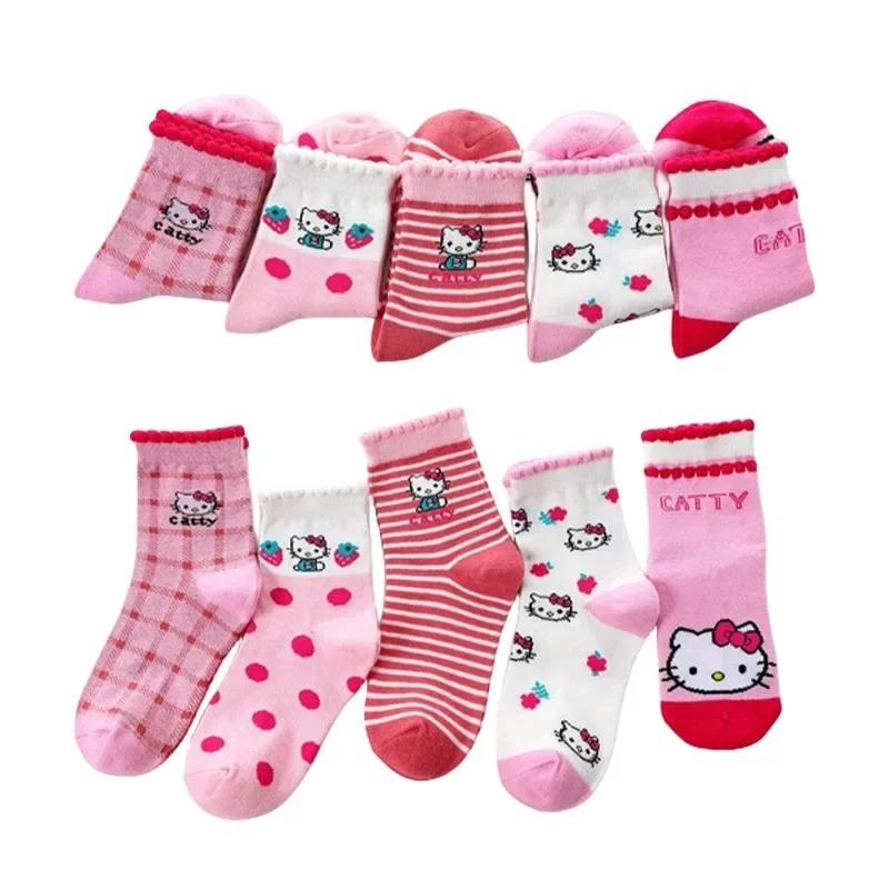 5 paia Sanrio Hello Kitty calzini per bambini calzini per ragazze in cotone Cute Children Baby Princess Sock Cartoon autunno inverno calza 3-12Y