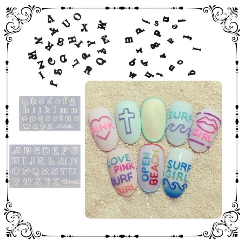 5Pcs Mini English Letters Numbers Nail Art Silicone Molds DIY Women Girls Nail Stamping Stencils Combination Decorative Mould
