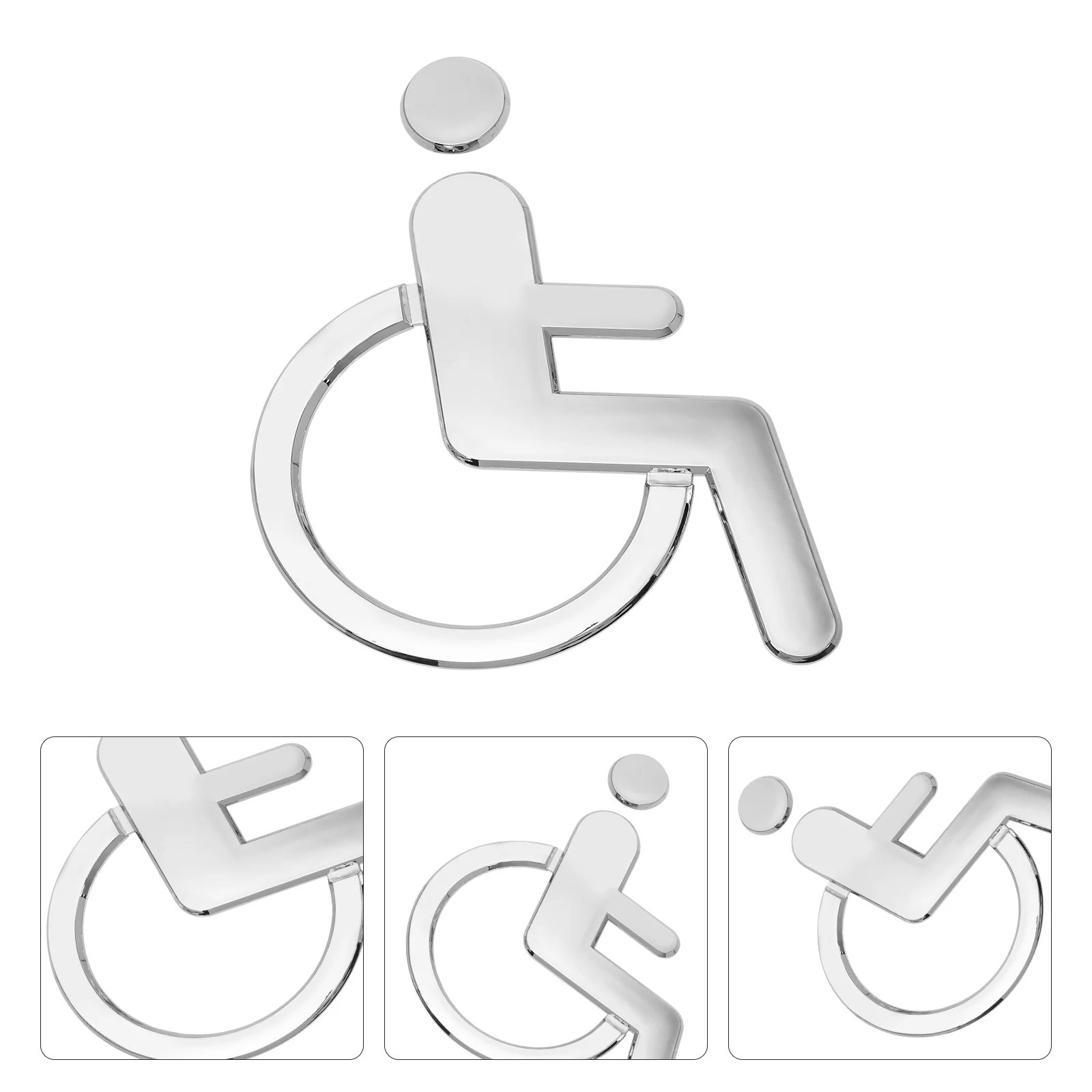 Handicapped Disabled Sign Wheelchair for Restroom Wall Sticker Silver Abs Washroom Plate