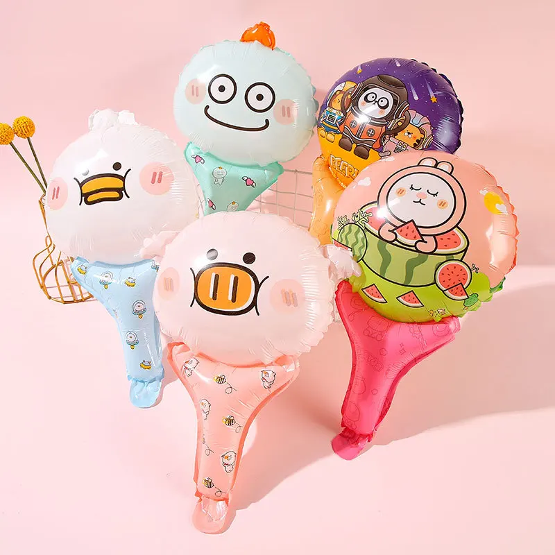 10Pcs Christmas Birthday Handheld Balloon Stick Cartoon Cute Little Animal Aluminum Film Balloon Party Decoration Props Toys