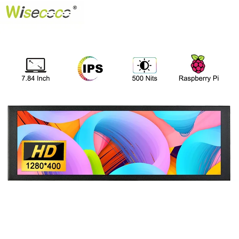 Wisecoco 7.84'' Stretched Bar LCD Monitor 1280*400 IPS Portable Second Display Screen with HDMI USB for Laptop Raspberry Pi TV