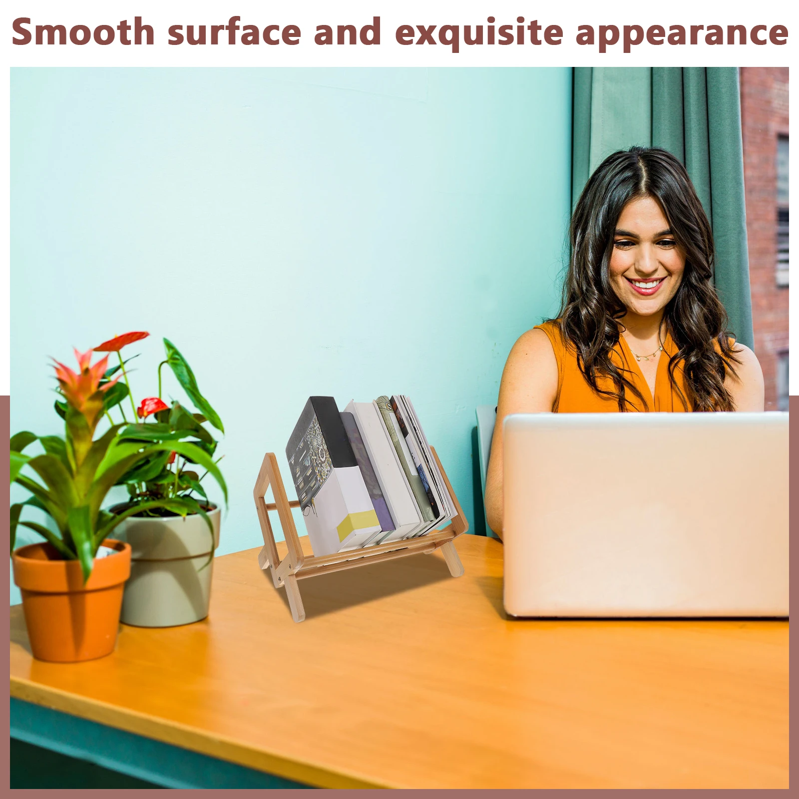 Bamboo Desktop Bookcase Organizer Bookshelf Rack for Office Home Classroom Storage Desktop Bookshelf Magazine Shelf