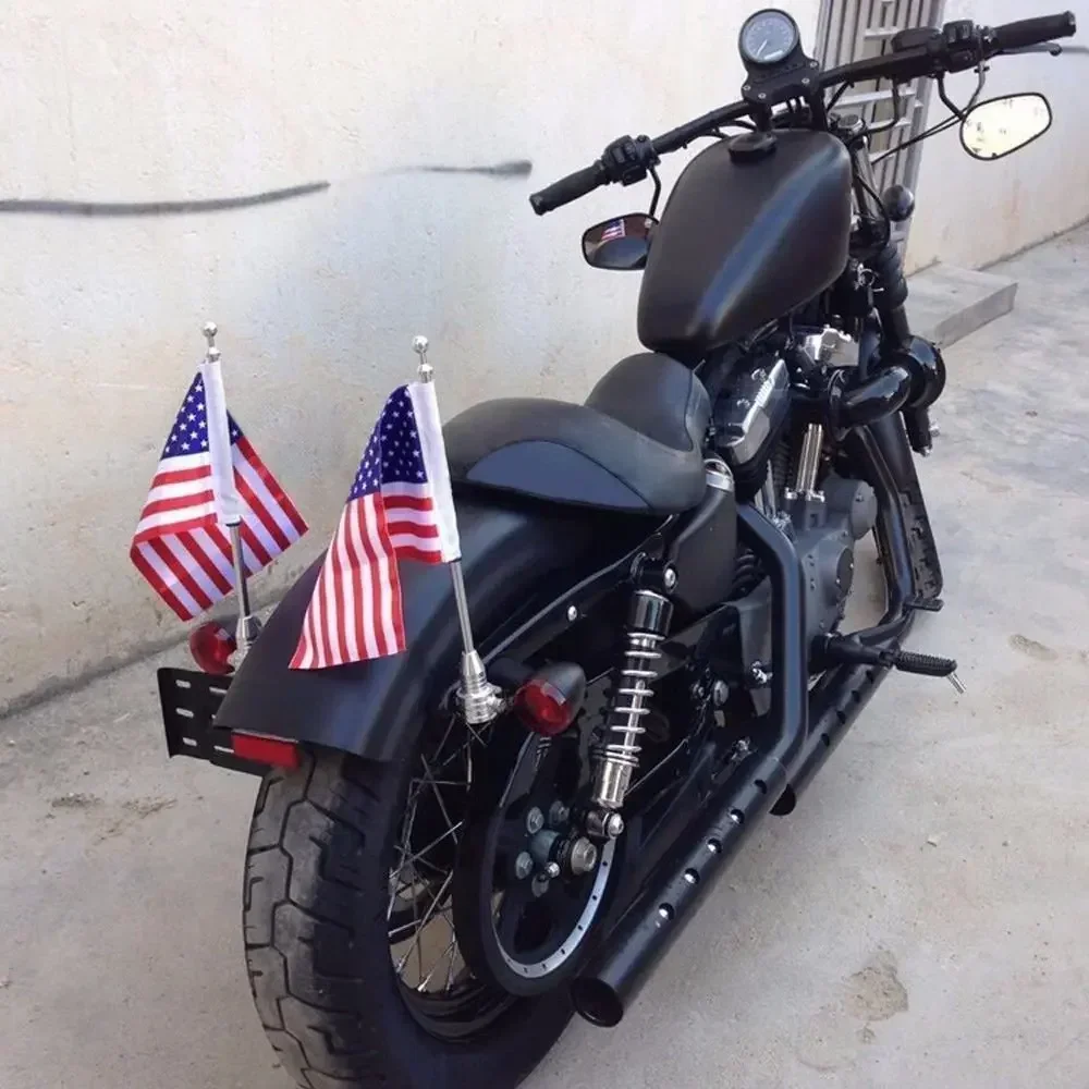 Motorcycle Universal American USA Flag Pole Rear Luggage Rack Side Mount For Harley Sportster Dyna Softail Touring Chopper Cafer