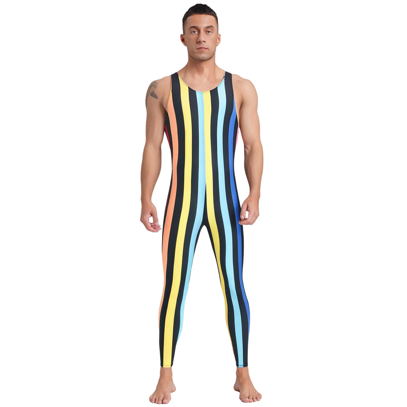 

Men Tank Wrestling Singlets Rompers Bodysuit Workout Sleeveless Striped Printed One Piece Jumpsuit Gym Sportswear Bathing Suit
