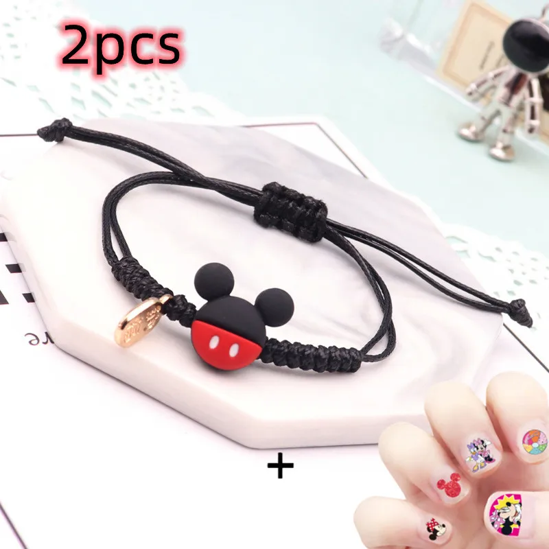 2pcs Disney Anime Bracelet nail Sticker set Mickey Bracelet Mickey Fashion Jewelry Lucky Girl Toys Birthday Christmas Gift