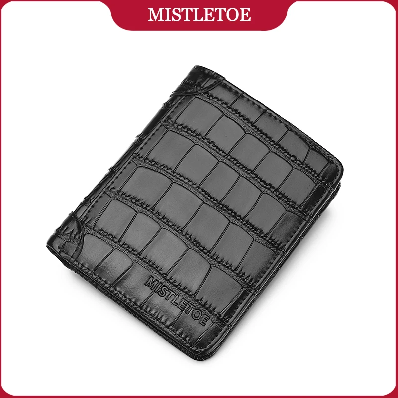 

Crocodile Pattern Men Trifold Purse Small Anti RFID Black Real Cow Leather Wallet for Men Original