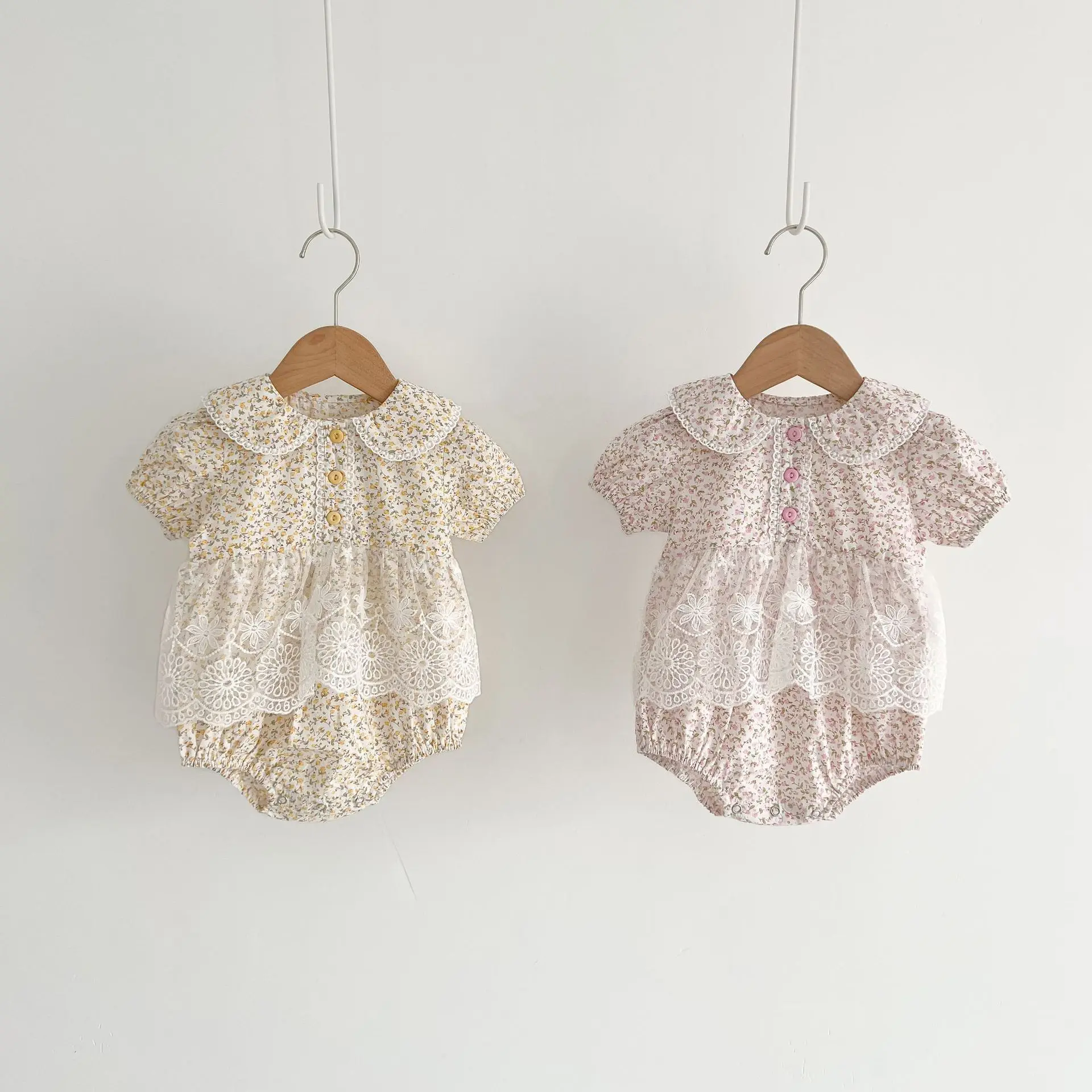 Summer Floral Lace Baby Bodysuit Lovely Pinky One Piece Girls Outwear Baby Clothes