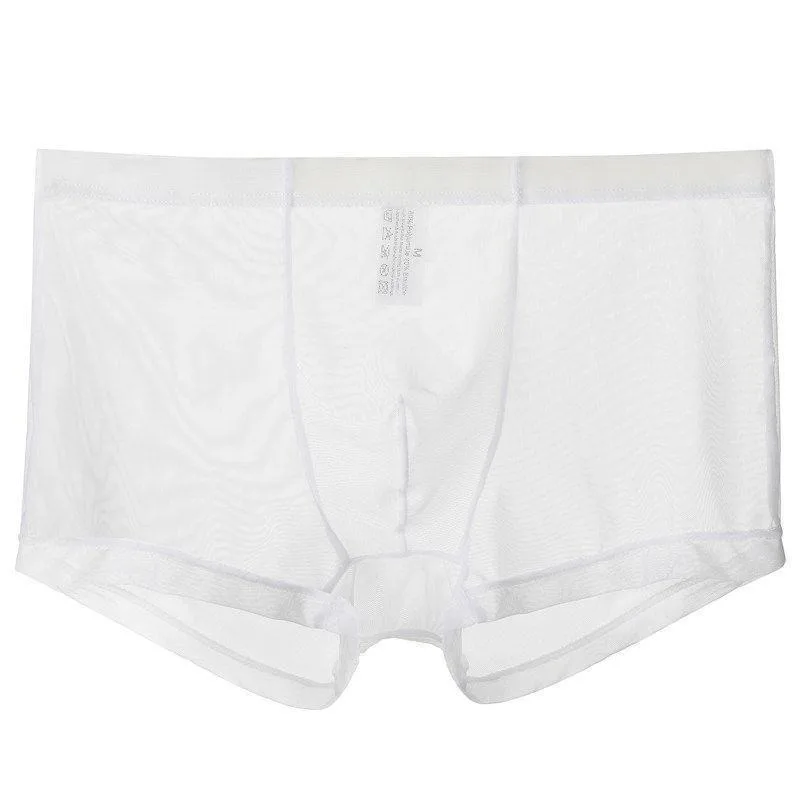 Roupa interior masculina boxers transparentes bulge gelo seda ver através cuecas sexy cuecas de cintura baixa lingerie íntima