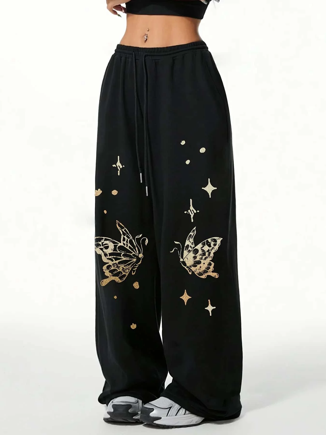 

Summer New Gothic Style Black Loose Butterfly Print Casual Versatile Street Fashion Men's and Women's Pants