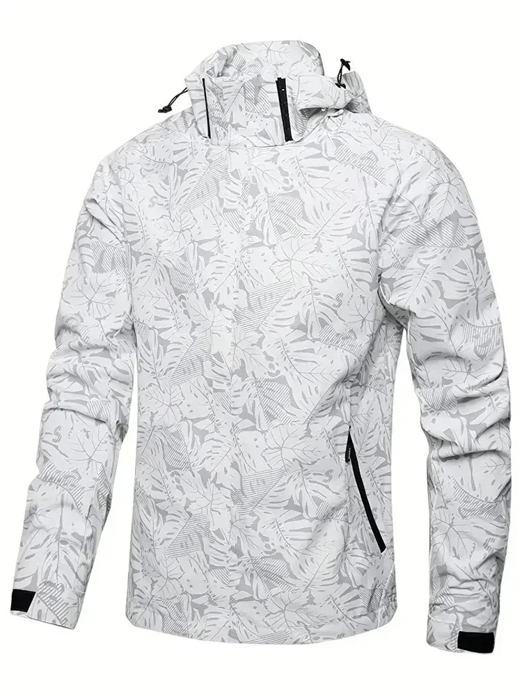 Men's Casual Waterproof Windbreaker Fishing Hiking Jacket Full Zip Up Hooded Shell Outdoor Hiking Coat For Autumn Plus Size 5XL