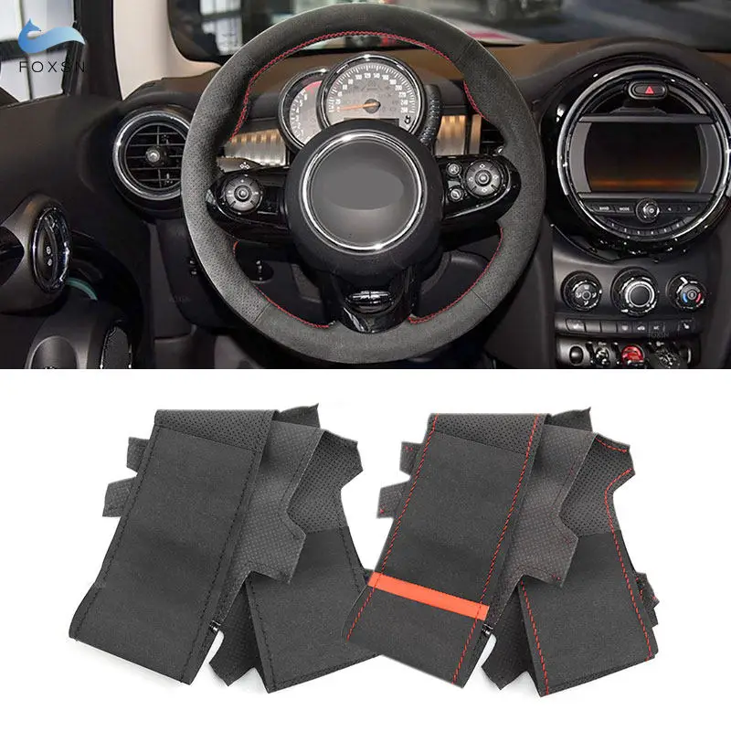 Car Steering Wheel Suede Leather Cover For MINI Cooper R55 R56 R57 R58 R59 R60 R61 F54 F55 F56 F57 F60 R50 R52 R53 HIGH-version
