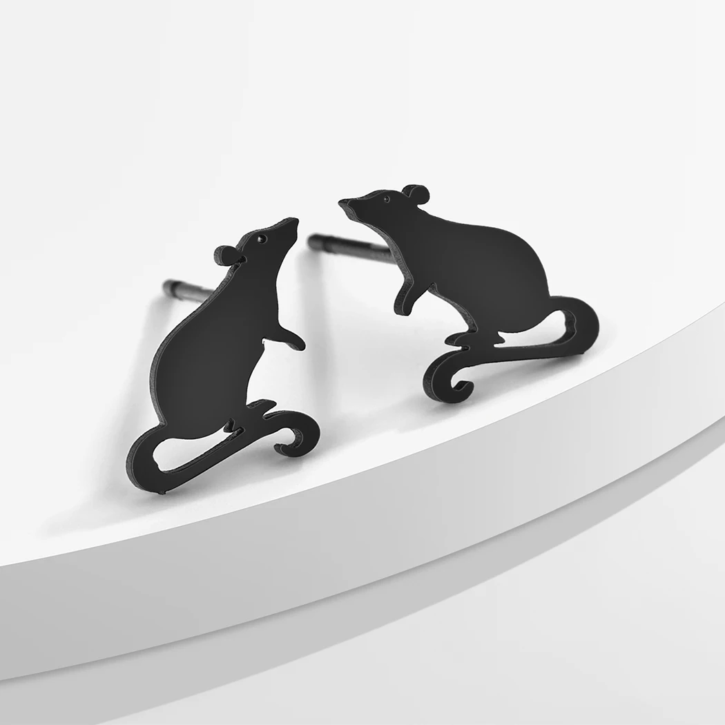 Cxwind Simple Laser Engraving Fashionable Stainless Steel Earrings Decorative Rat Stud Earrings, Cut Rodent Birthday Gift