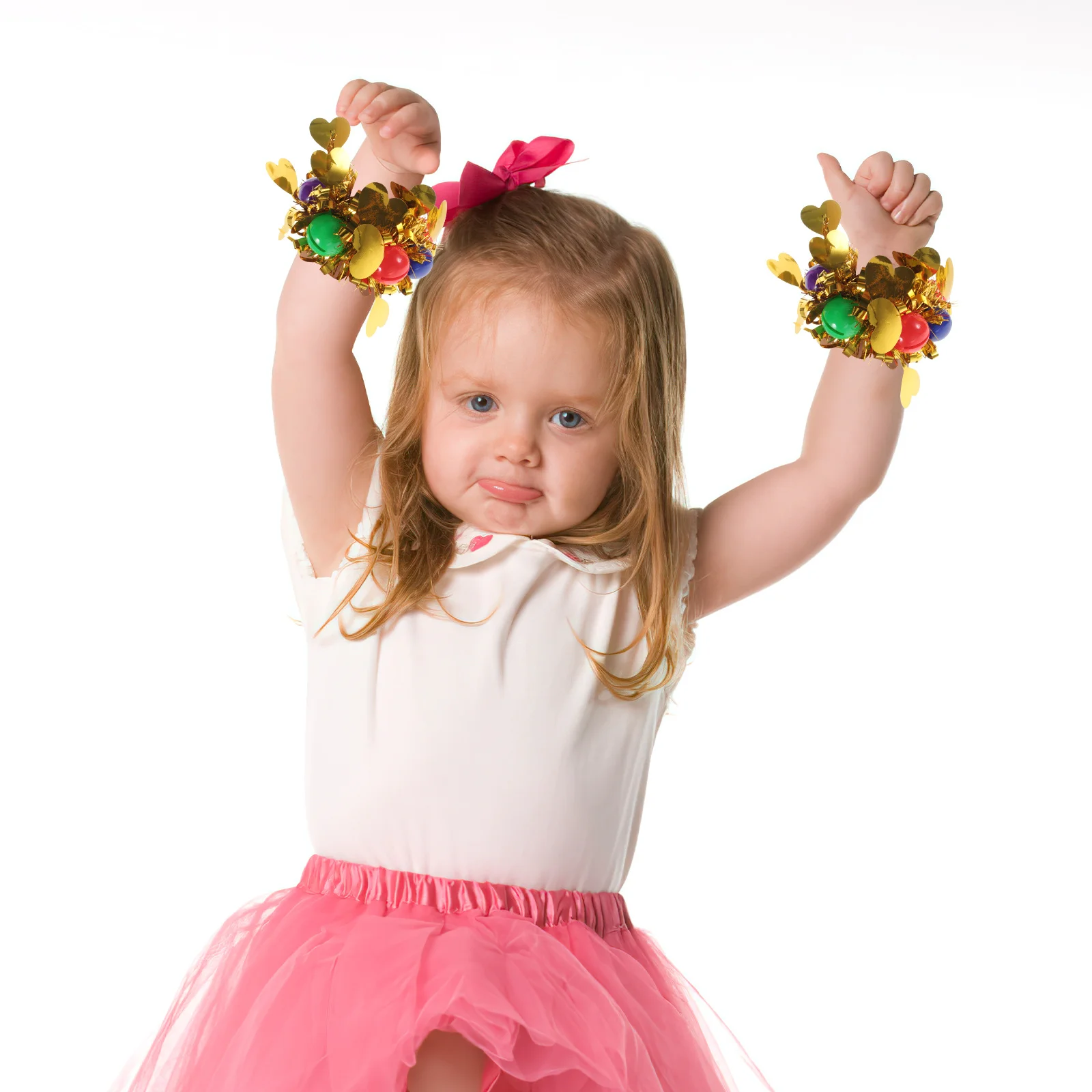 

4Pcs Kids Wrist Flower Bracelet Sequin with Bell for Cheerleading Dance Performance Kindergarten Comfortable Sticky