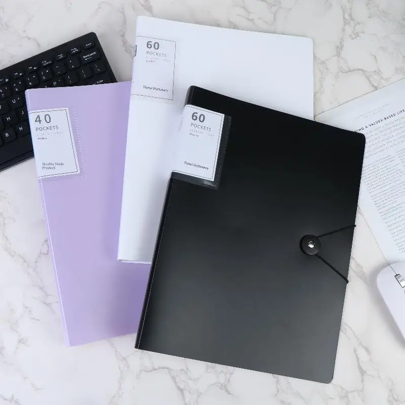 

1Pc A4 Clear PP File Folder 60/100 Pockets Waterproof Insert Brochure Document Organizer Office Paper Storage Case