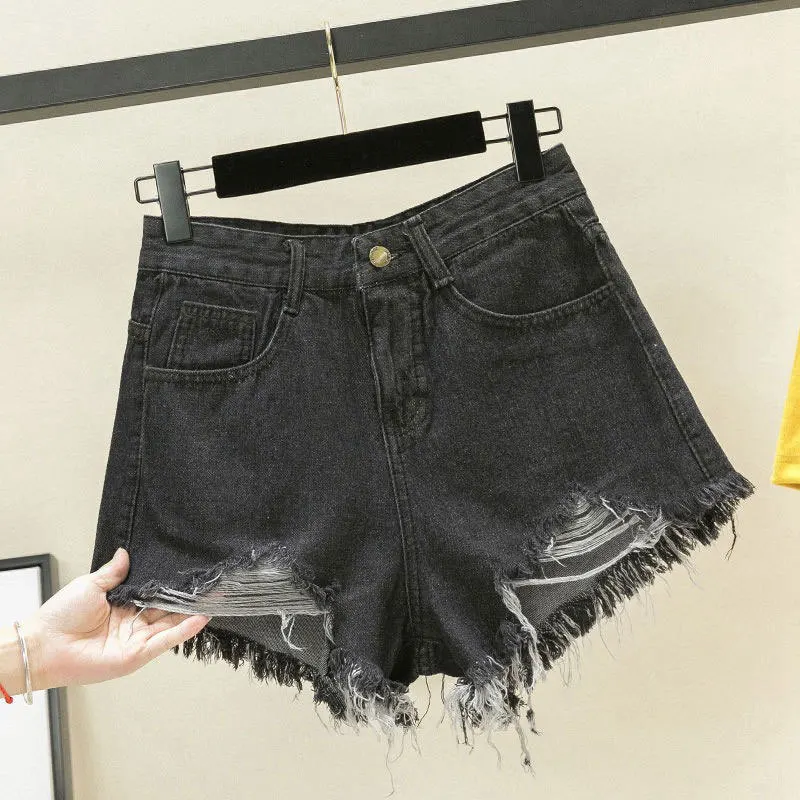 2025 Denim Shorts for Women, Online Red, New Loose Korean Version, A-line, Hole-hot Pants for Summer