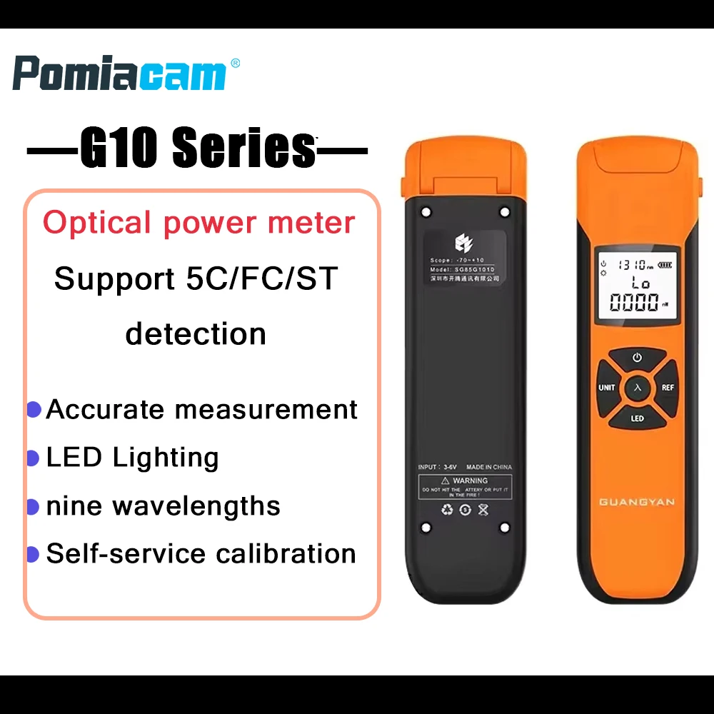 Portable Optical Power Meter G10 High Sensitivity 9 Wavelength Fiber Testing USB Rechargeable with LED Light lithium batteries