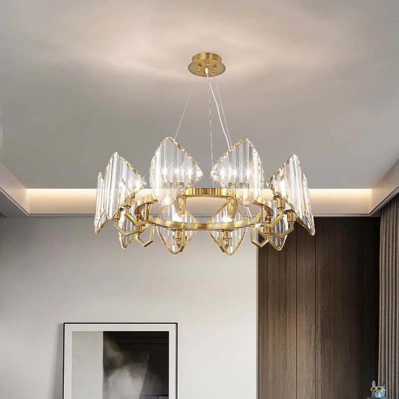 

BOSSEN Iron Crystal Chandelier Bedroom Dining Room Bedside Height Adjustable Gold Ring Super Bright Living Room Chandelier