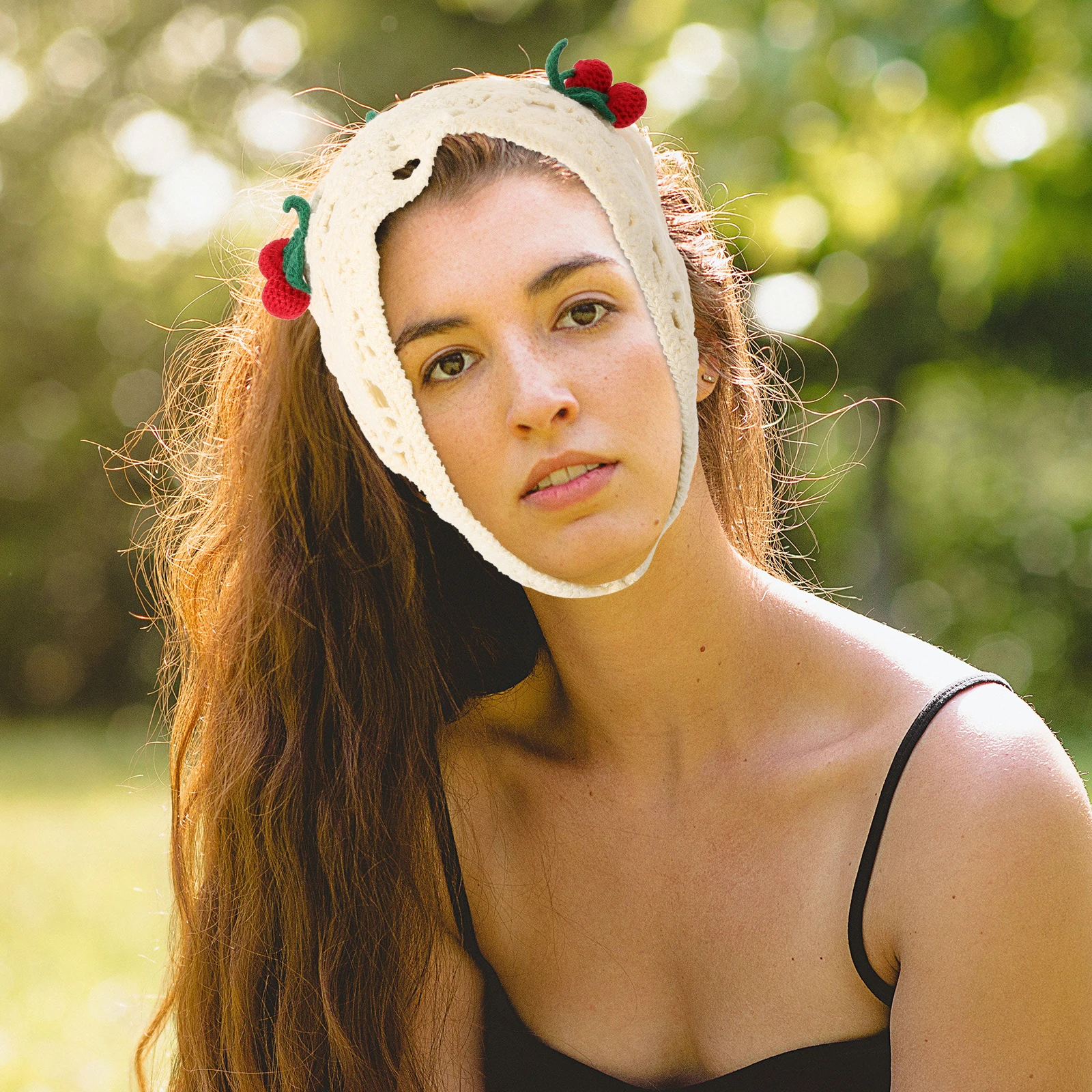 

Crochet Head Scarf Triangle Bandana Knitted Hair Straps Cotton Cherry Girls Turban Headband Hair Accessories Women Style Daily