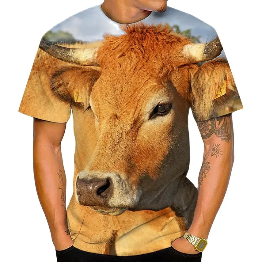 New Summer 3d Printed Men\'s And Women\'s T-shirts Cow Grain Casual Short-sleeved Funny Animal Breathable Light Sports Tops