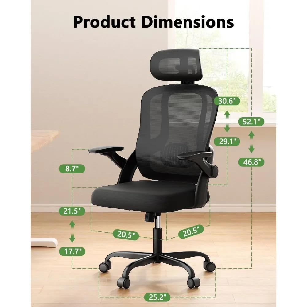 Silla de escritorio ergonómica con respaldo alto y reposabrazos 3D, soporte lumbar, silla de ordenador de malla con reposacabezas ajustable