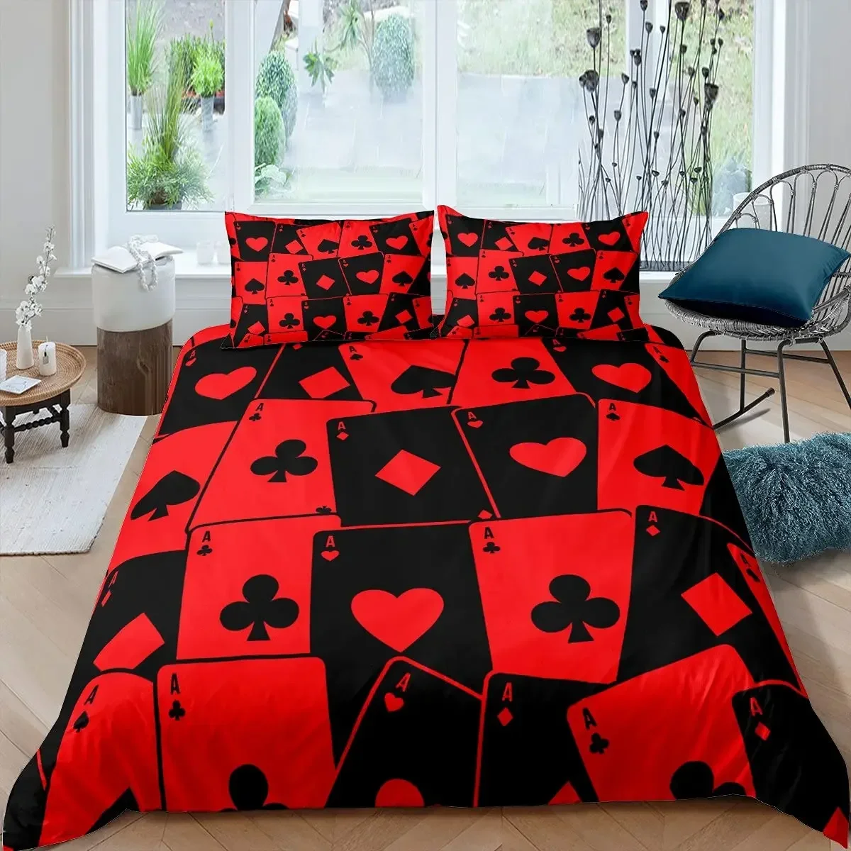 Poker Queen Duvet Cover Set Modern Card Game Bedding Set Gamer Playing Comforter Cover Gambling Athletics Polyester Quilt Covers