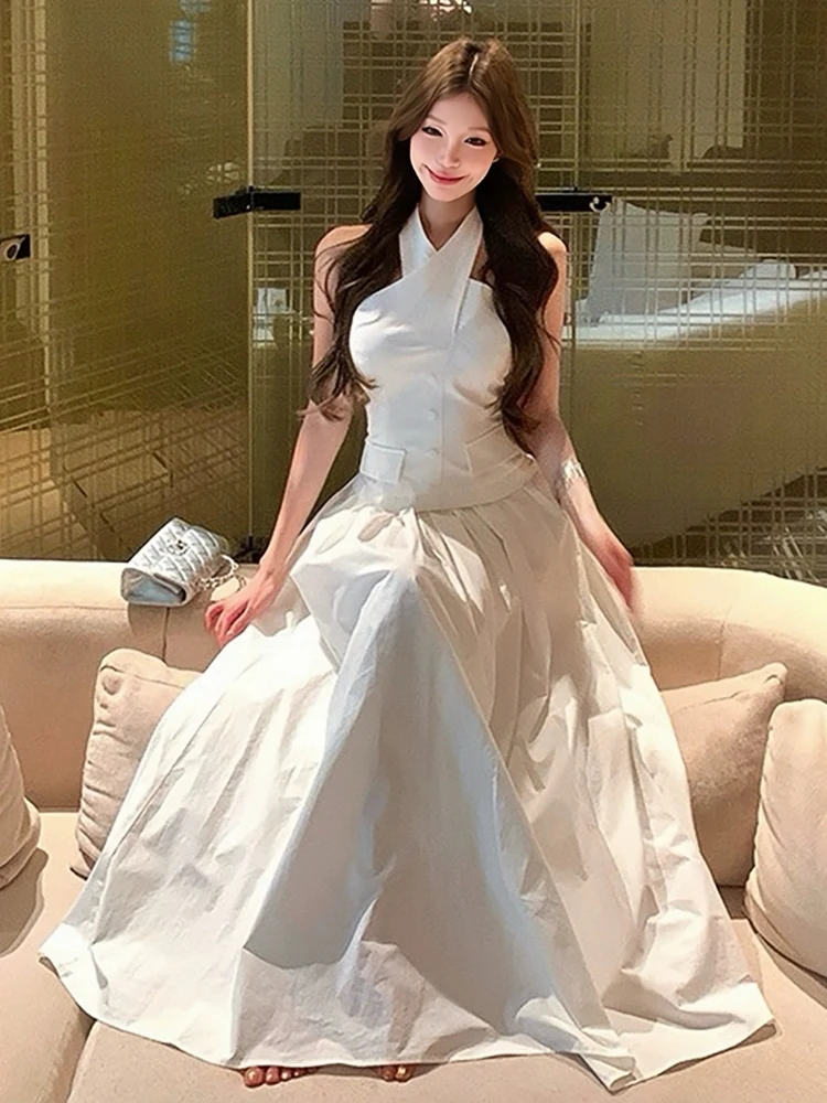 RORIRI الصلبة عبر فستان الرسن المرأة Strappy خارج الكتف مفتوحة الظهر Shiring ألف خط فستان طويل ملابس الصيف الكورية