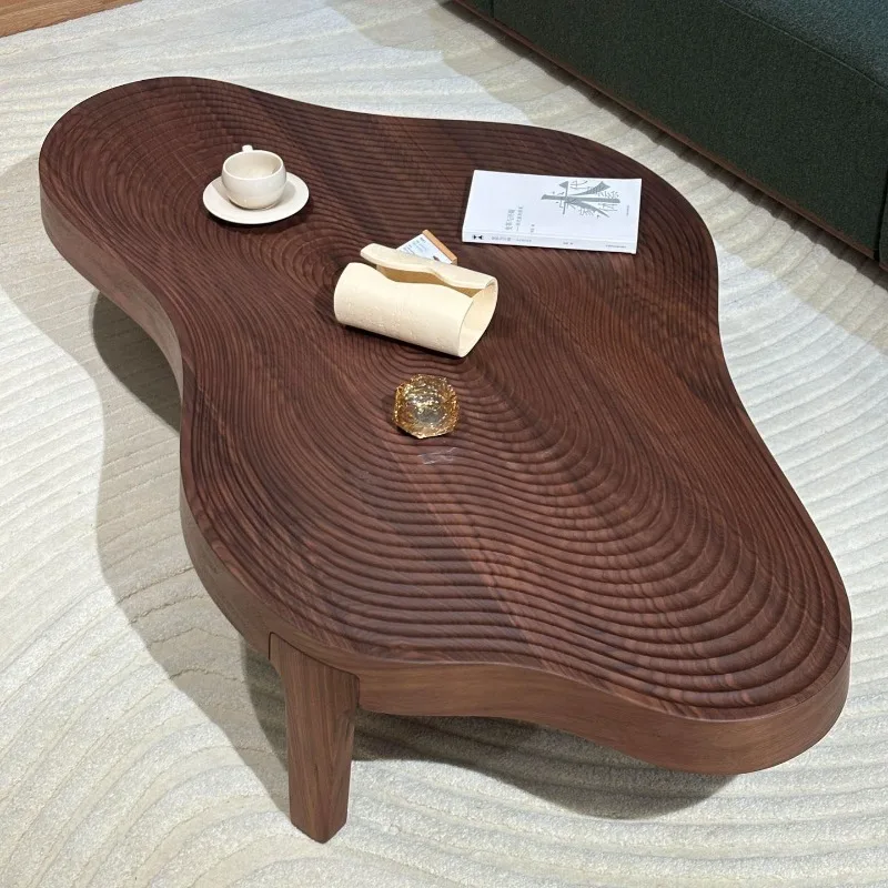 Special-shaped coffee table, wind solid wood tea table, line cloud medieval North American Taiwan tea living room wabi sabi