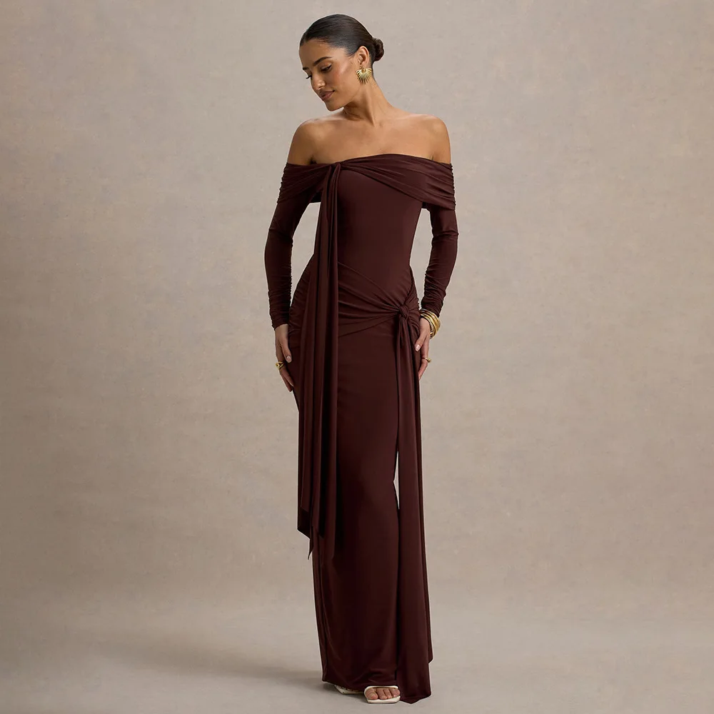 Abito lungo da donna senza spalline con scollo a cuore e corpetto smock Abito da gala Abito da sera minimalista in chiffon Elegante lungo fino al pavimento